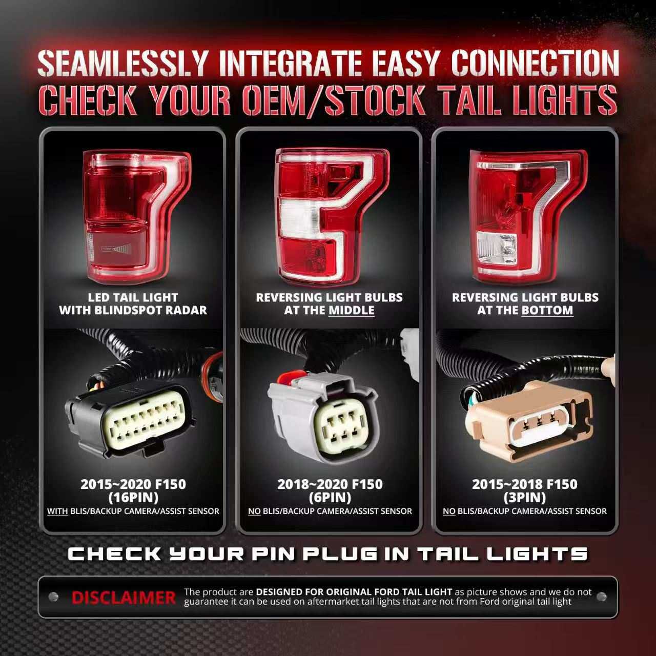 适用15-18 F-150 XL XLT Lariat 皮卡拖车尾门LED灯条连接器线束