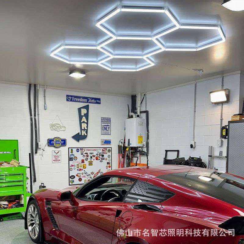六边形蜂巢灯 车库6500k白光LED灯 汽修店防水无尘吊顶工作灯 5孔