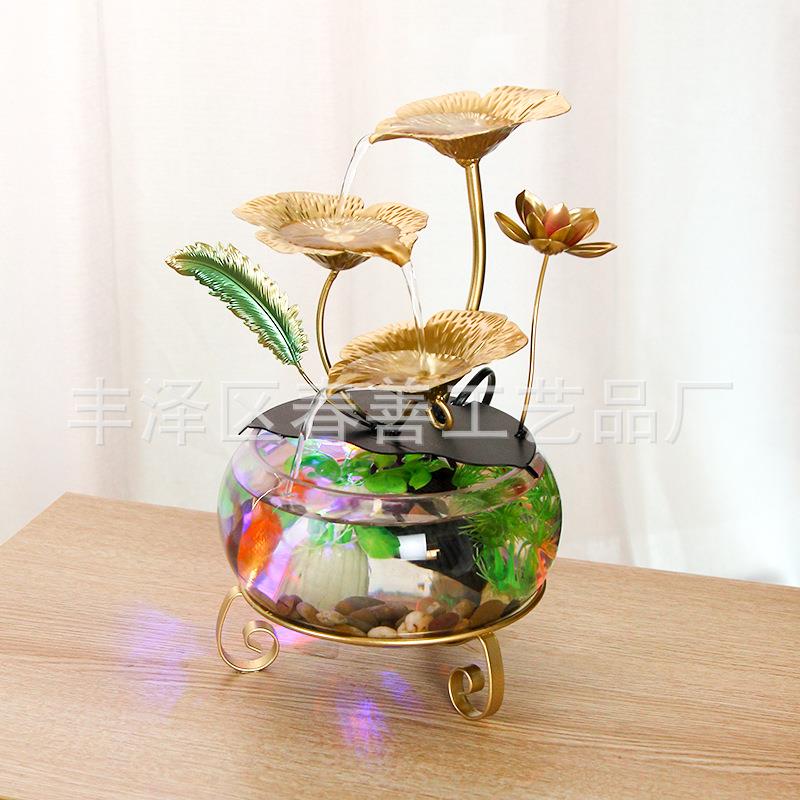 简约桌面玻璃NAR工鱼缸摆流水摆件电视柜前居台源头厂铁艺家装件
