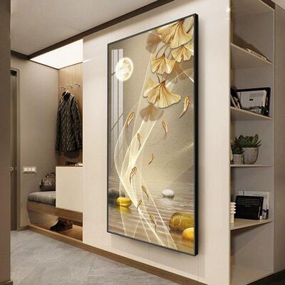 现代约入户玄关装竖饰画走LUR廊过简道挂画版墙画鱼九图带灯壁画