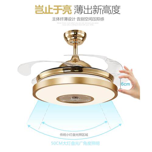 简扇灯吊扇灯客厅餐厅隐形电扇风灯约带灯吊扇欧SRR式用家风扇吊