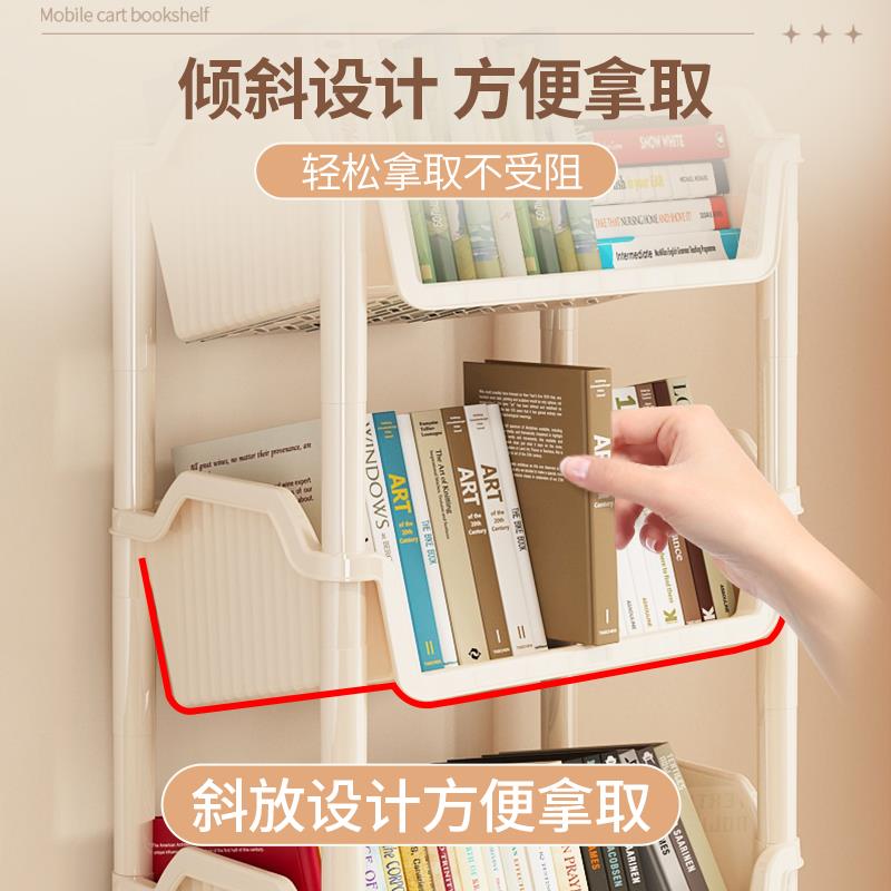 谋生架落地置物架可移动桌带小推车学生儿童家用边一轮体靠XY2482