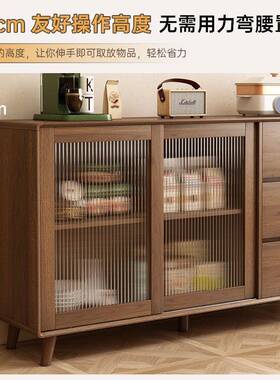 木RRB餐柜水柜酒柜储物柜实客厅一体靠墙胡桃色新中茶式边餐厅收