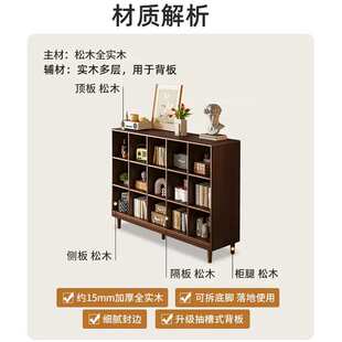 实木书架胡桃木飘窗格子柜客厅落地储物一体书柜靠墙置物柜