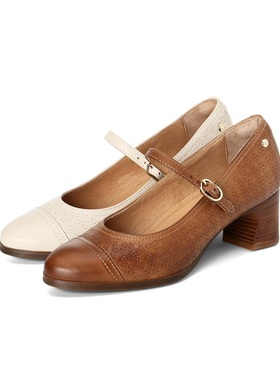 专柜正品Pikolinos派高雁春季牛皮一字式扣带粗跟单鞋PS246205