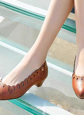 专柜正品Pikolinos派高雁春季牛皮浅口锥形中跟通勤单鞋PS235627