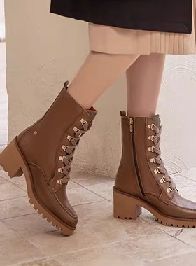 专柜正品Pikolinos派高雁冬季牛皮高侧拉链英伦马丁靴PA224505