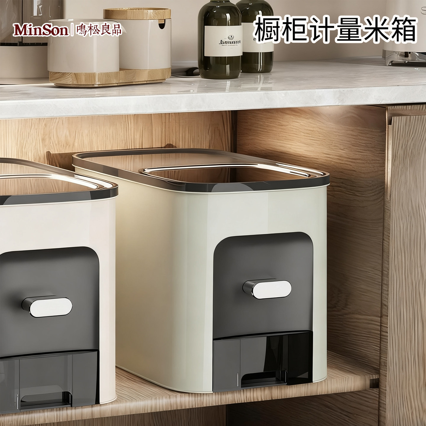 日本米桶家用新款防虫防潮密封定量出米米箱橱柜嵌入式米缸放大米
