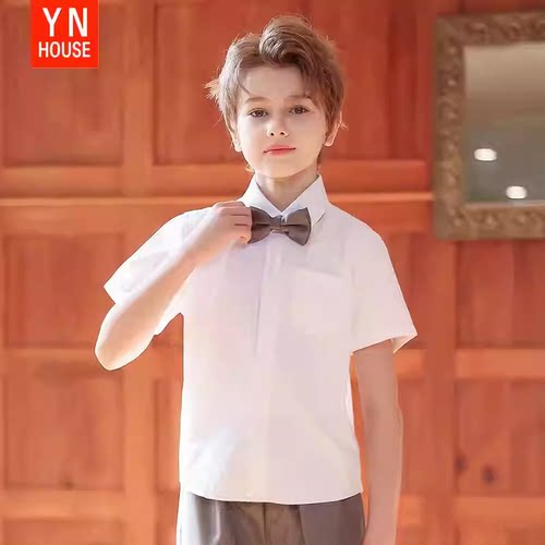 男童学院风短袖衬衫夏季小男孩白色衬衣儿童演出服小学生校服衬衣