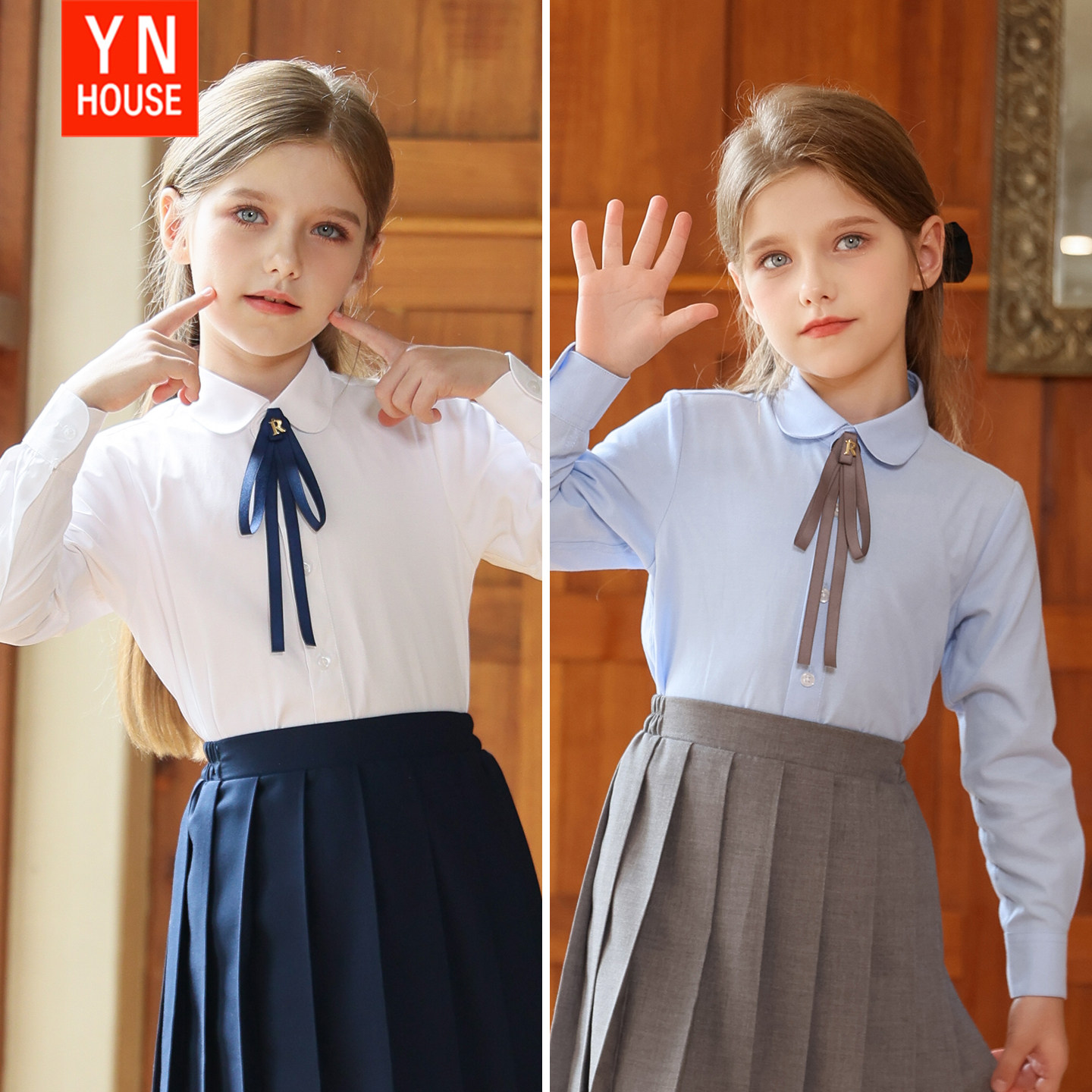 女童衬衫2026春秋季新款长袖衬衣女孩打底演出服小学生朗诵表演服图片
