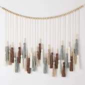 饰80L 流苏挂毯 棕灰色波西米亚木珠流苏棉绳壁挂挂毯家居装 70Hcm