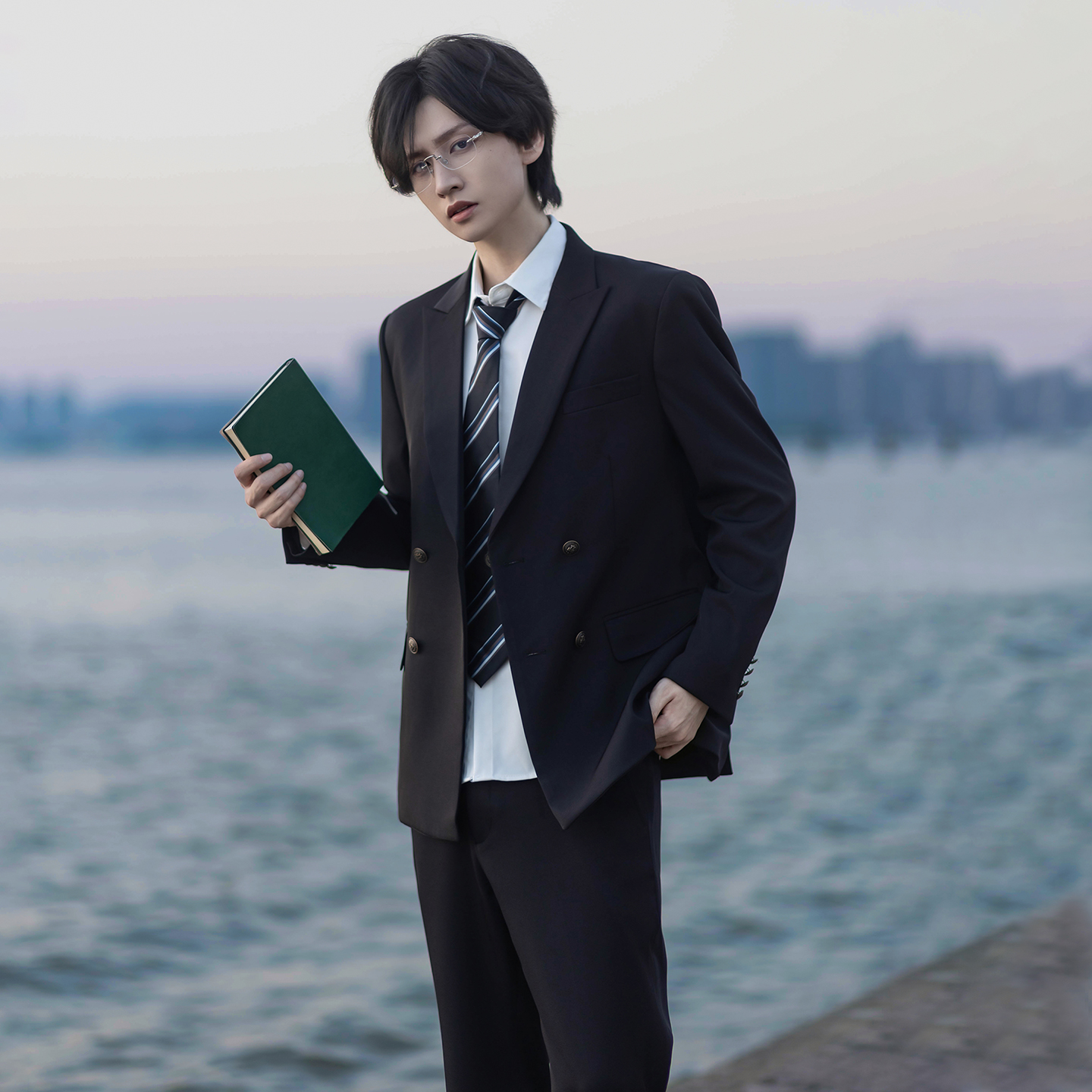 森岛町dk制服西装外套男生青少年学院风秋冬双排扣西裤子西服套装