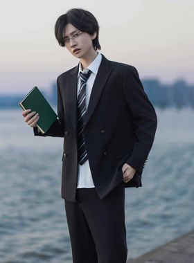 森岛町dk制服西装外套男生青少年学院风秋冬双排扣西裤子西服套装