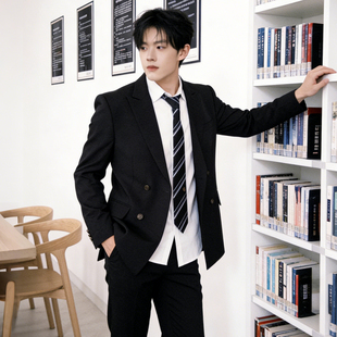 森岛町dk男生制服西装外套双排扣正版日系毕业成人礼黑色西服上衣