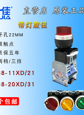 一佳YJ139-LA38-11XD/21 2档带灯选择开关 22mm 3档带灯旋钮开关