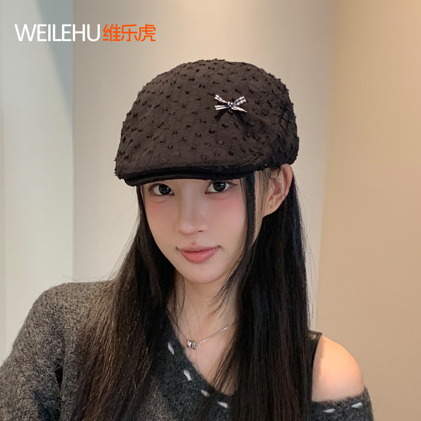 反戴贝雷帽前进帽女2026春夏新款大头围显脸小复古气质报童帽秋冬
