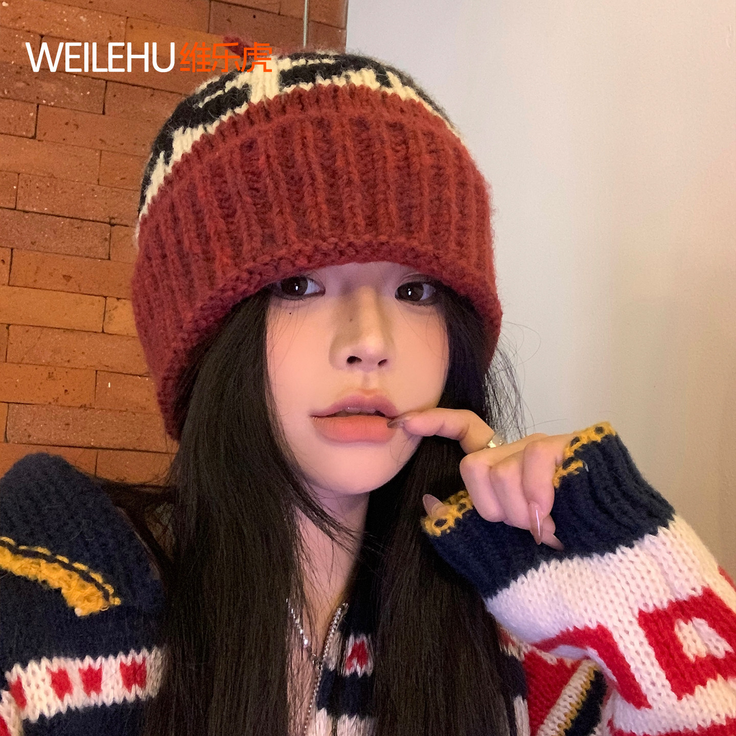 红色针织帽女2026新款毛线帽秋冬季大头围显脸小月子冷帽保暖加厚