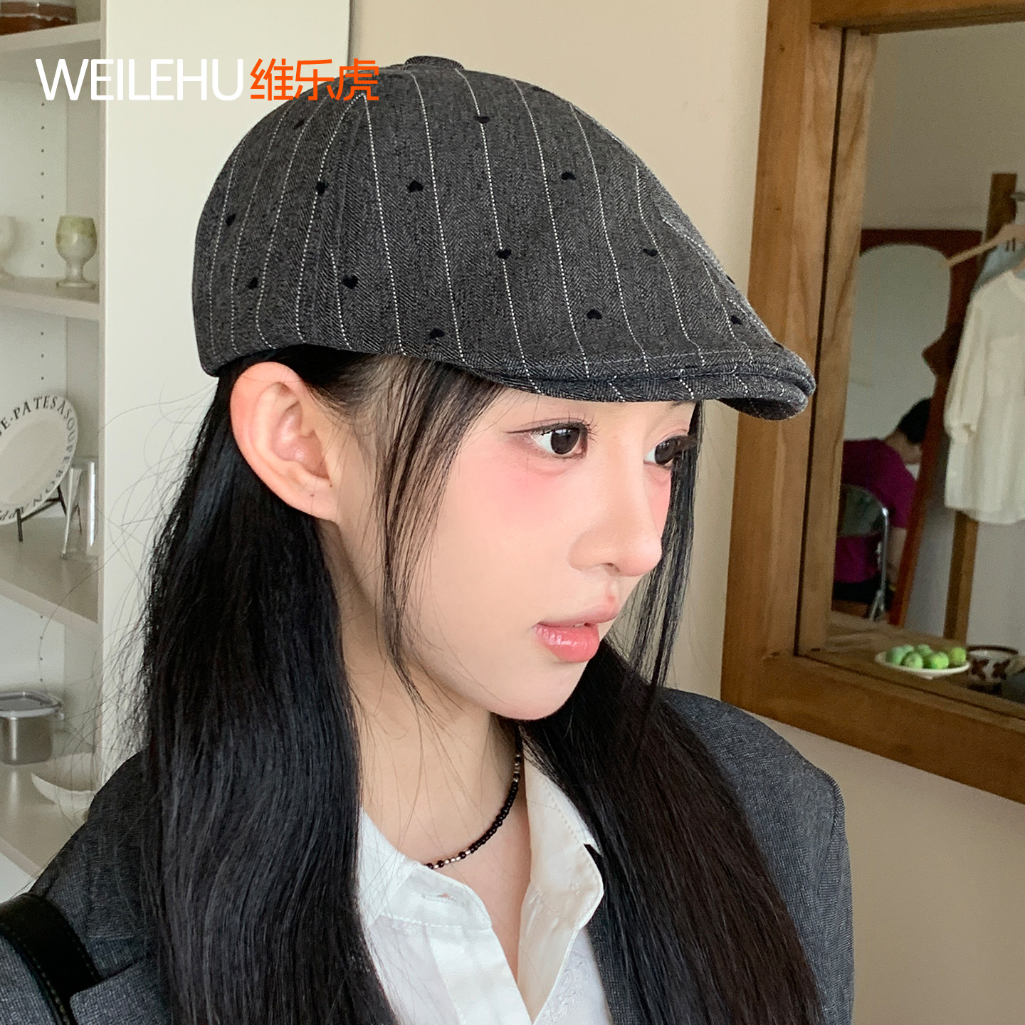 前进帽女反戴贝雷帽2026春夏新款大头围显脸小复古气质报童帽秋冬