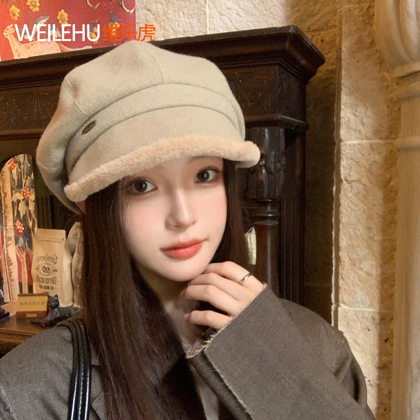 渔夫帽女2026新款盆帽秋冬季毛绒冷帽子大头围显脸小加厚保暖鱼夫