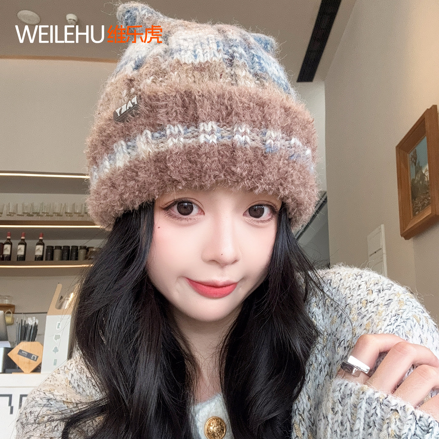 针织帽保暖加厚毛线帽女2026新款秋冬季猫耳朵显脸小月子冷帽护耳
