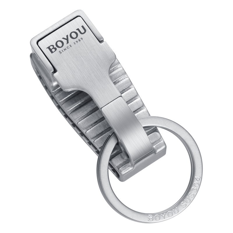 博友不锈钢汽车钥匙扣简约男士腰挂个性锁匙扣创意穿皮带挂件礼品