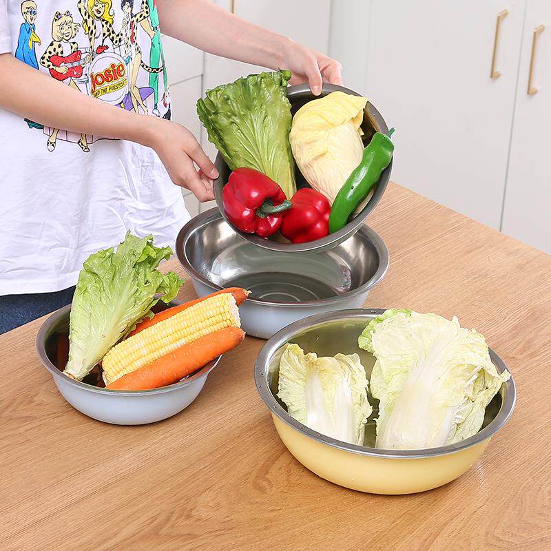 五件套装碗大盆碗铁碗彩色不锈钢汤碗家用大号泡面碗汤盆食堂餐具
