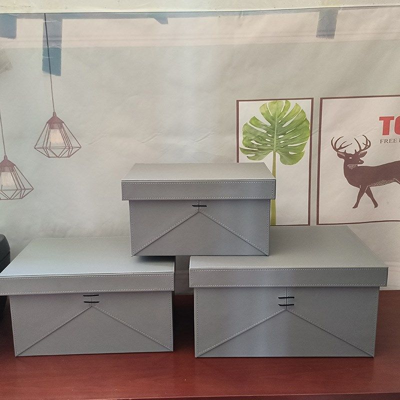 穿绳皮革收纳箱皮质样板房装饰盒衣帽间柜顶卧室大储物收纳盒摆件