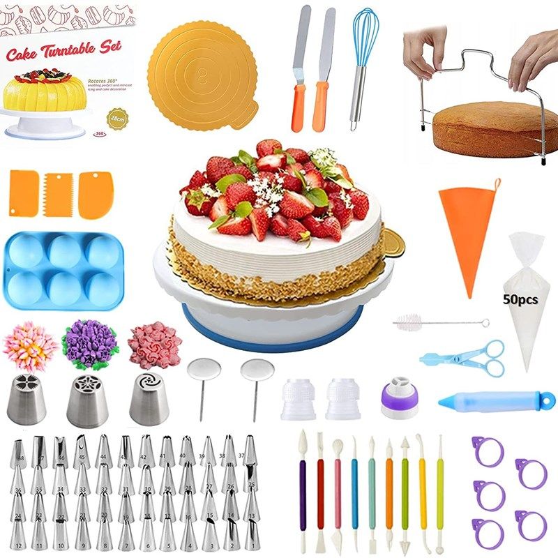 132件套蛋糕转台套装 蛋糕装饰用品 硅胶模 裱花嘴烘焙工具套装