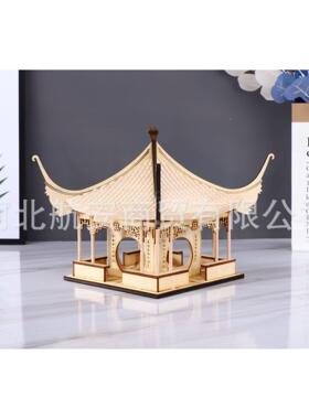 新中式木质亭子凉亭摆件样板房售楼处桌面木质建筑工艺品摆件