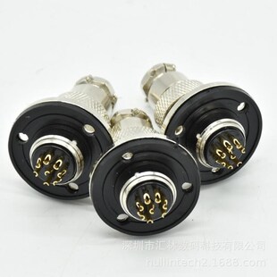 16M 三眼法兰/方形法兰双眼法兰公插座圆盘插头插座GX16反装 8芯