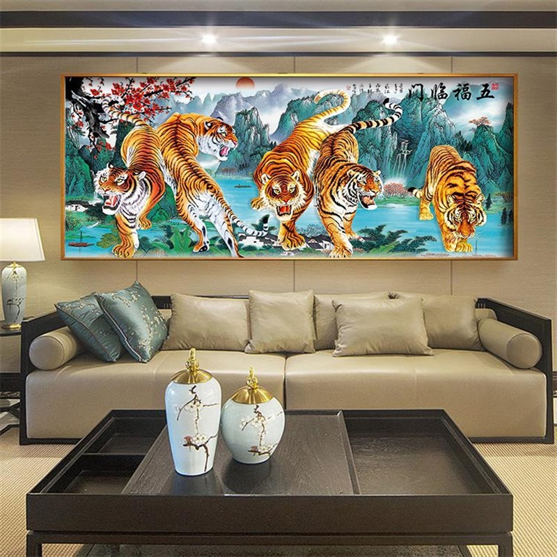 5D钻石画新款五福临门全钻钻十字绣魔方钻圆钻满钻客厅大跨境货源