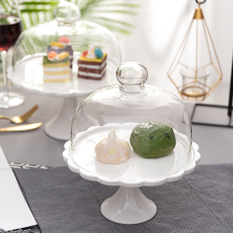 蛋糕玻璃盖高脚食物罩点心盘糕点玻璃罩蛋糕盘面包罩防尘透明摆盘