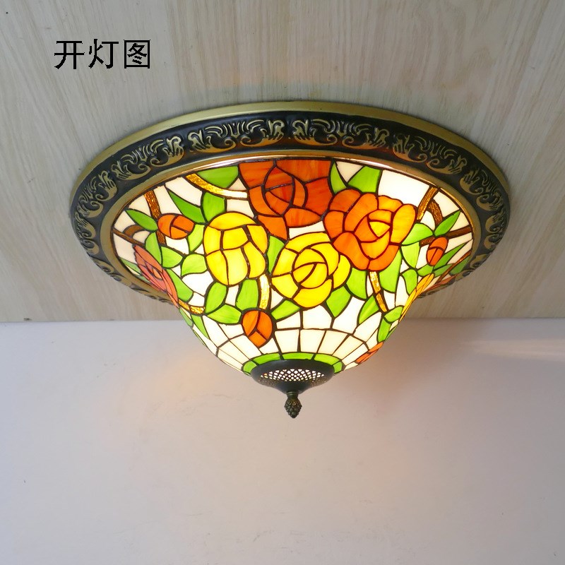 地中海蒂凡尼美式吸顶灯 卧室阳台创意玻璃 过道走廊田园玄关灯