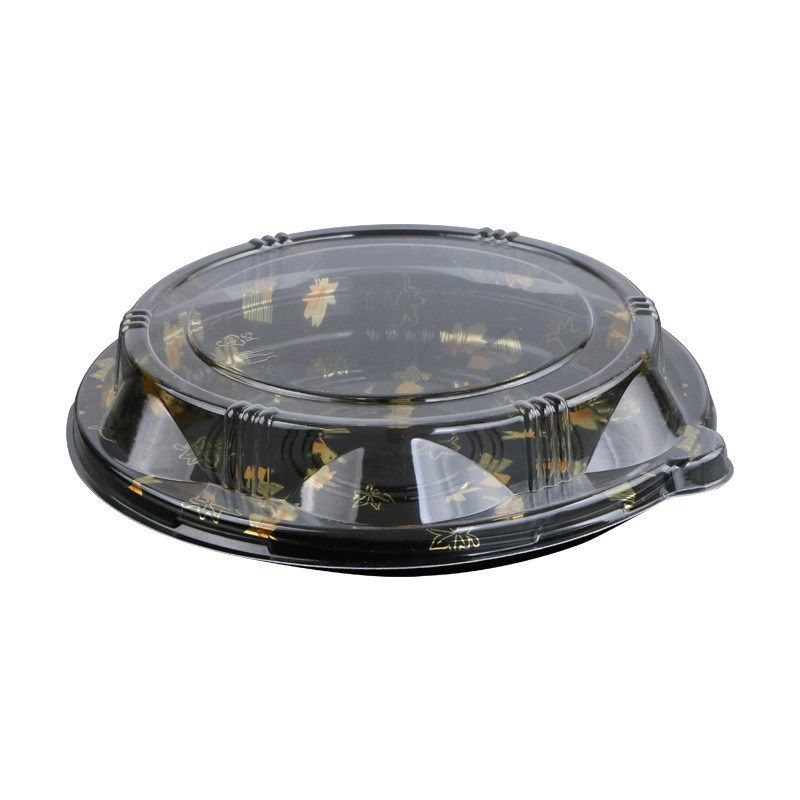 一次性圆盘寿司盒子日式打包盒圆形印花刺身拼盘打包盒商用批发