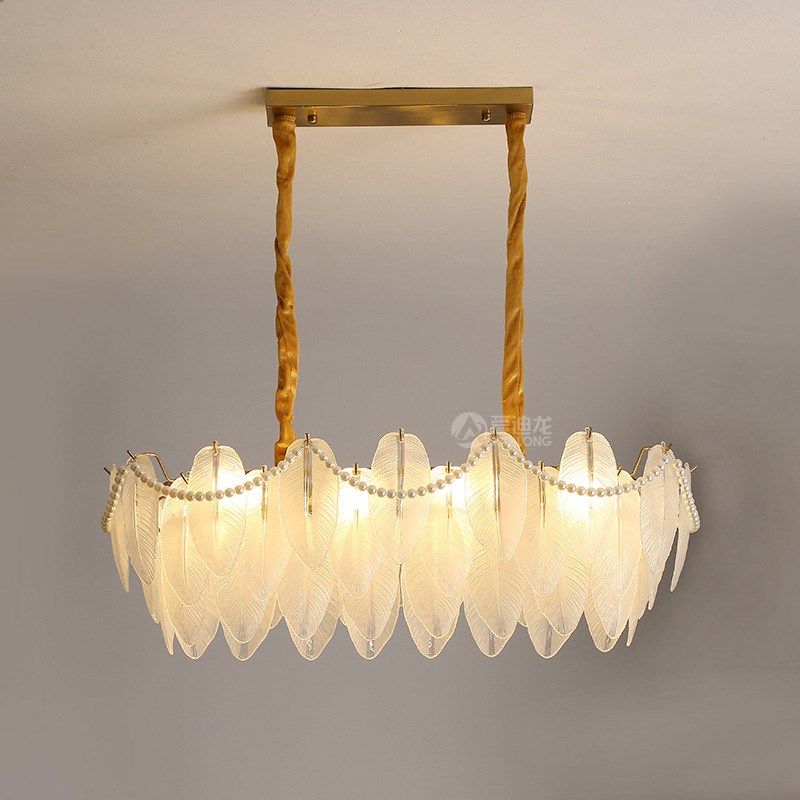 浪漫法式田园轻奢风吊灯卧室客厅玻璃羽毛珍珠创意设计师白色灯具