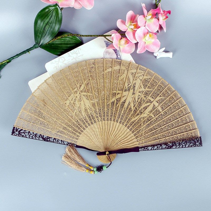 丝艺堂缅香木扇檀香扇子 中国风折扇女式礼品镂空雕花古风工艺扇