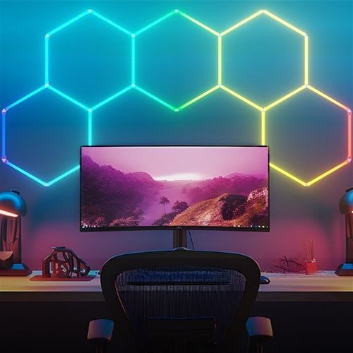 跨境110V洗车蜂窝灯RGB宽压彩光车库六边形汽车工位灯KTV氛围灯