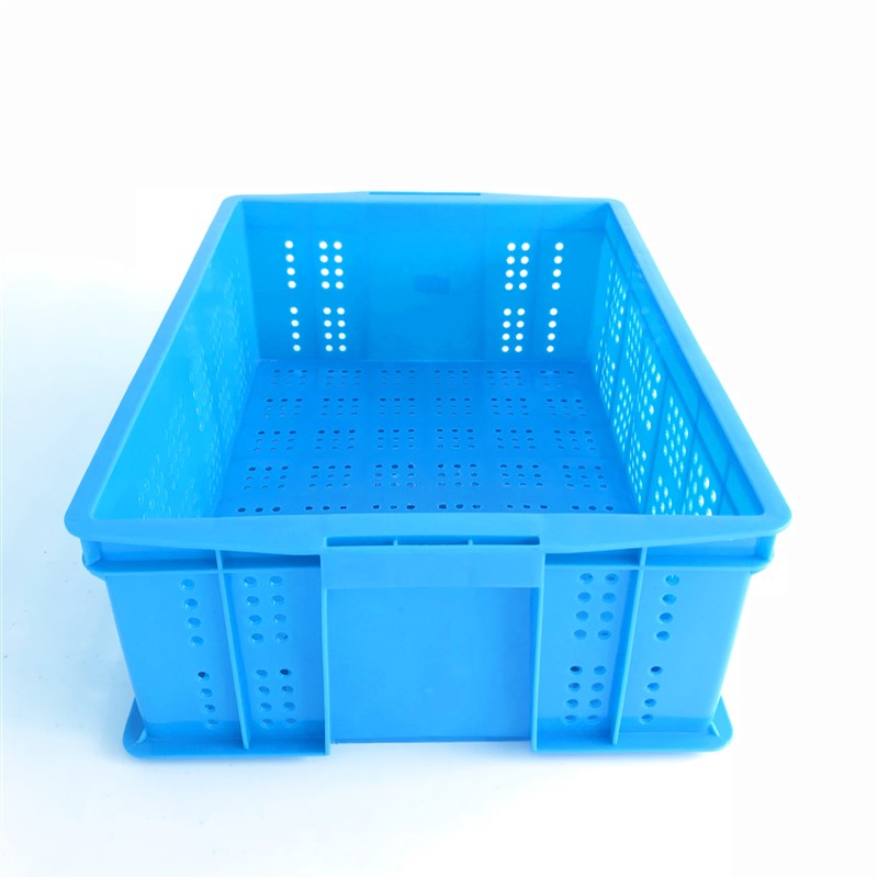 蓝色500-180周转筐 长方形分拣货物网格镂空堆叠水果蔬菜筐塑料筐