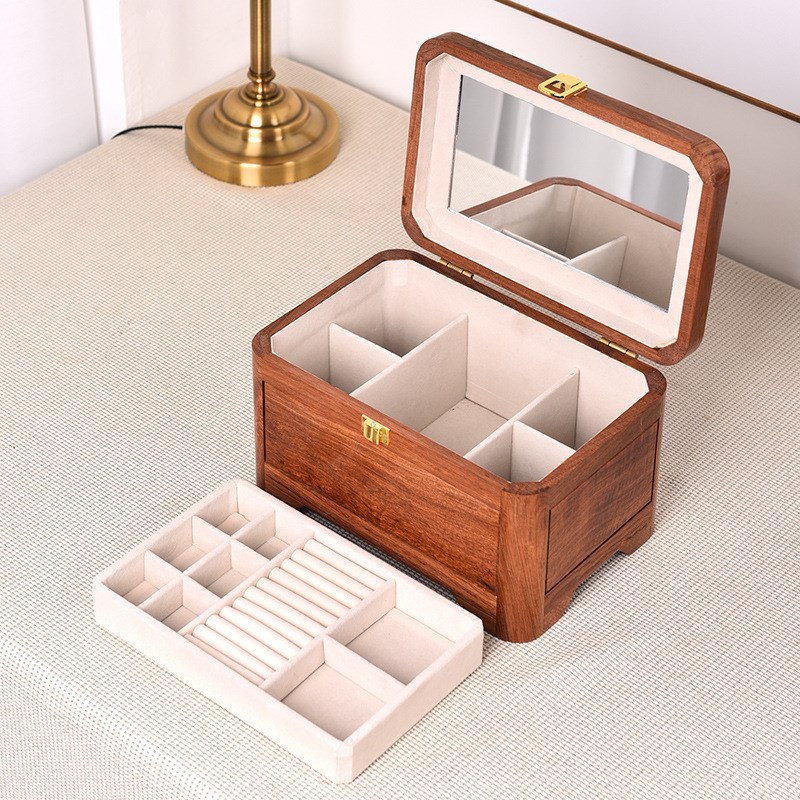 酸枝木首饰盒中式橱窗仿古大红酸枝复古带锁珠宝木质结婚