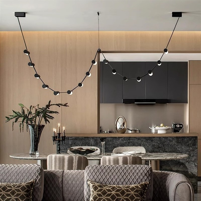 后现代艺术设计感皮革餐厅吧台吊灯设计师样板间长条创意艺术皮带