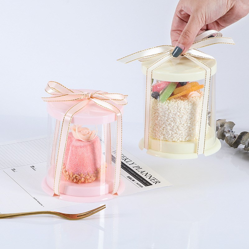 创意小圆形蛋糕盒透明2寸小甜品小西点盒法式法甜烘焙蛋糕盒子