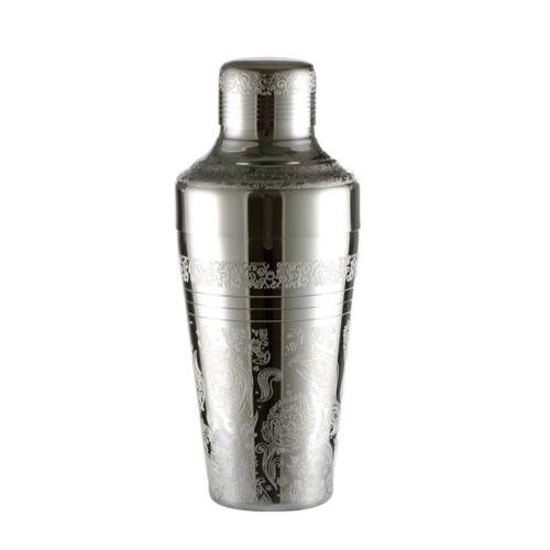 跨境400ml 日式新款蚀刻花纹3段式带滤格调酒器 酒吧雪克壶摇酒杯