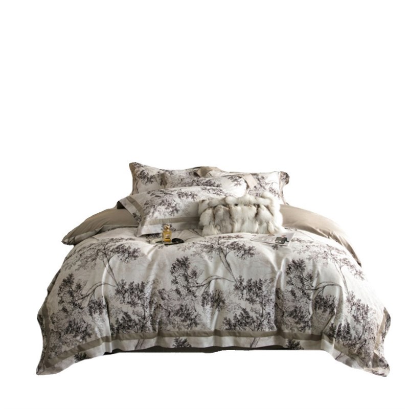 两只羊天丝棉磨毛床单四件套复古轻奢数码印花被套床上用品