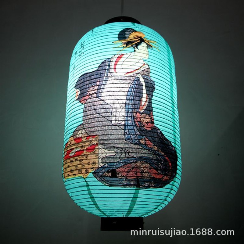 和风纸灯笼日式仕女图氛围装饰寿司料理店吊灯罩冬瓜灯笼