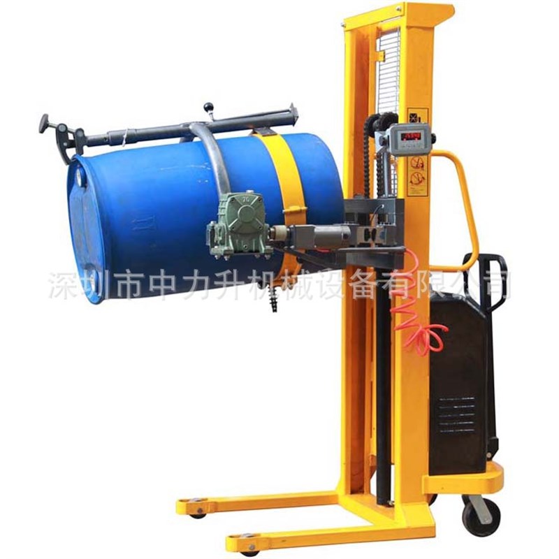 电子称半电动油桶堆高车 油桶翻转搬运车 电子秤翻转油桶车