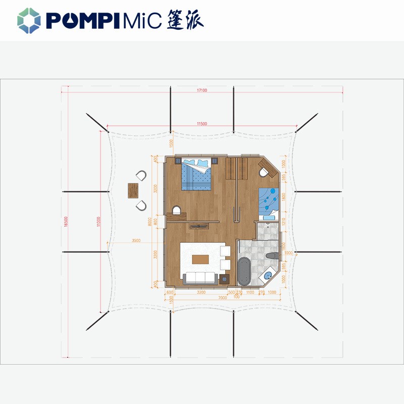野外露营地异型天幕遮阳防雨一室一厅野奢帐篷酒店庇护所棚房