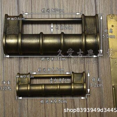 中式仿古横开挂锁箱锁纯铜竹节铸铜锁柜门锁老式小铜锁复古插销锁