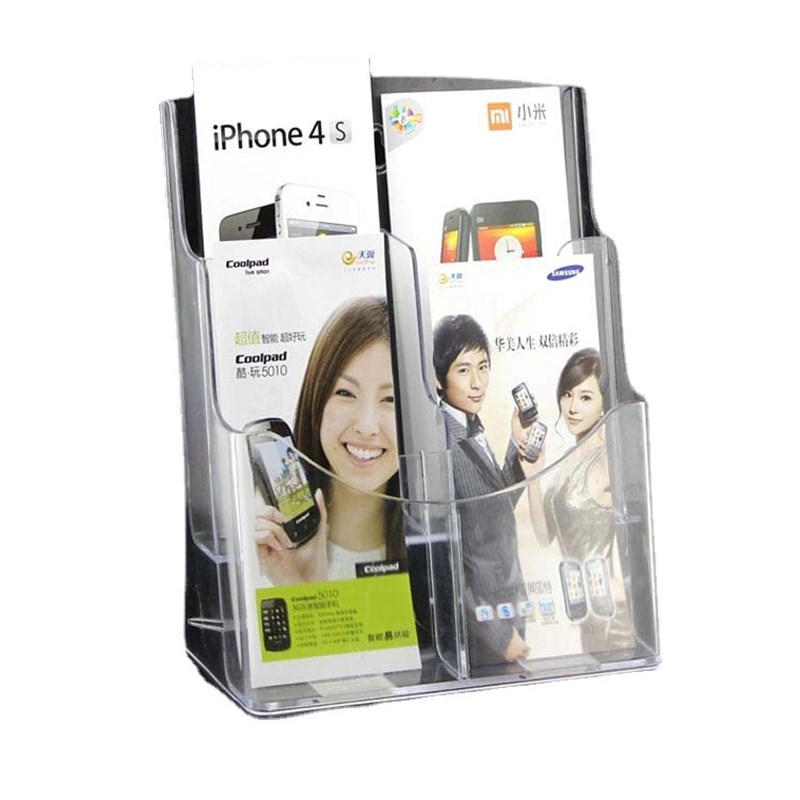 A6四格展示柜双层资料架宣传单页挂墙三折页盒陈列办公置物收纳盒