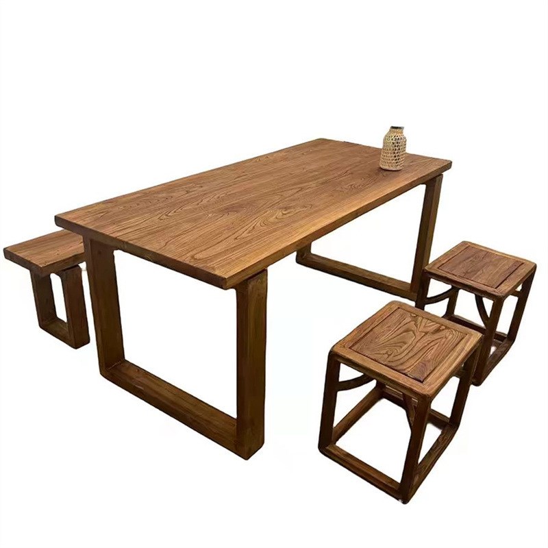 老榆木书桌家用大板桌餐桌看书学习桌电脑桌实木工作台办公桌子