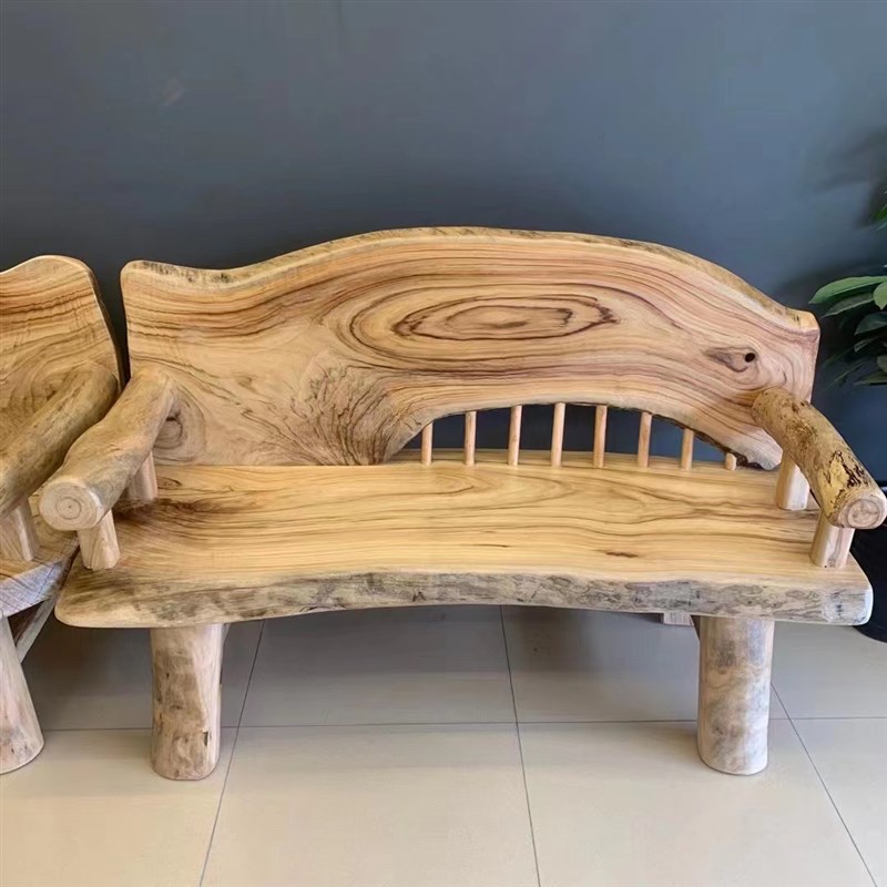 香樟木实木沙发三人长椅原木异形独板简约原生态躺椅客厅户外整装